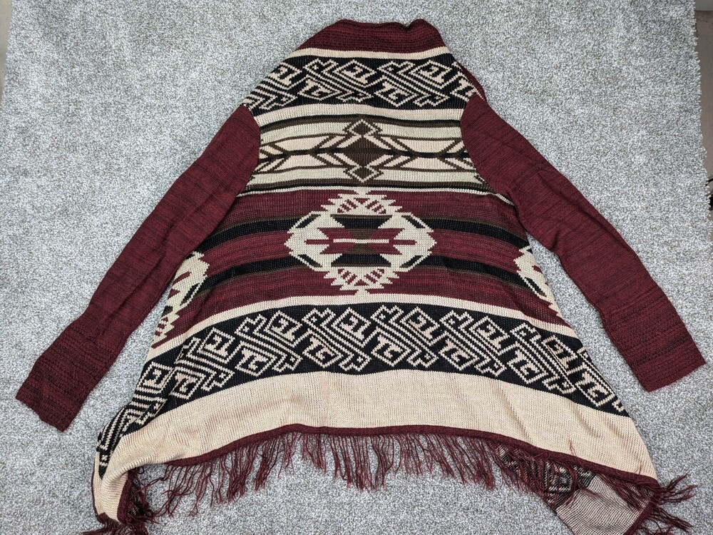 Southwest Aztec Cardigan Sweater Womens S Acrylic Fringe Native Navajo Blanket